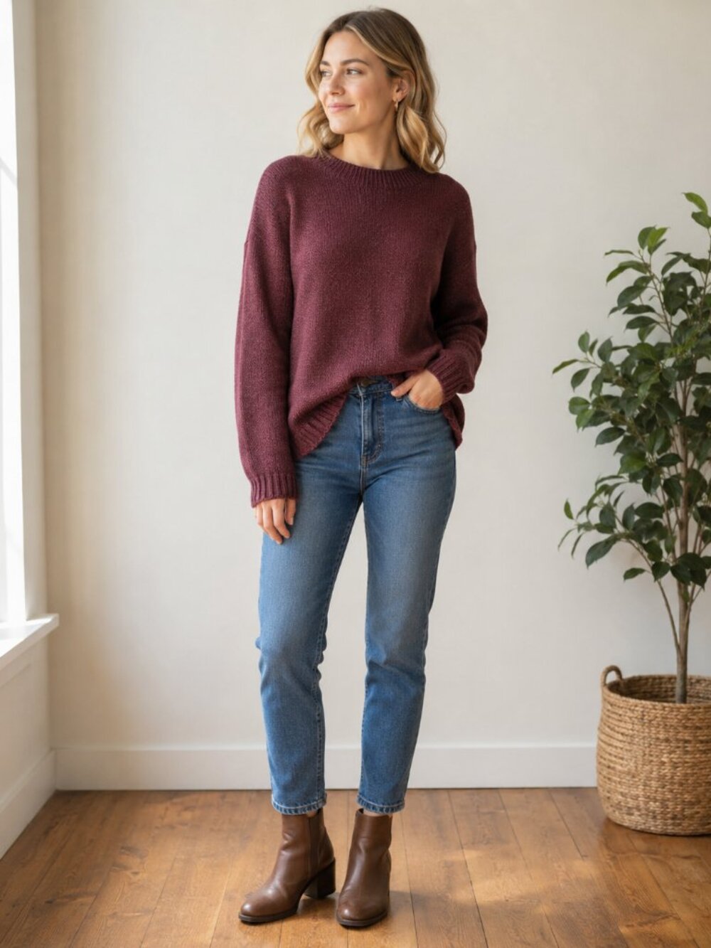 Old Navy Women’s XXL Burgundy Crewneck Knit Sweater Long Sleeve Pullover